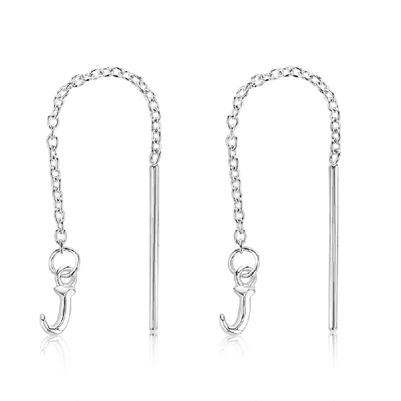 Earrings & Earrings with sports themes-Sterling Silver Initial J Threader Drop Earrings