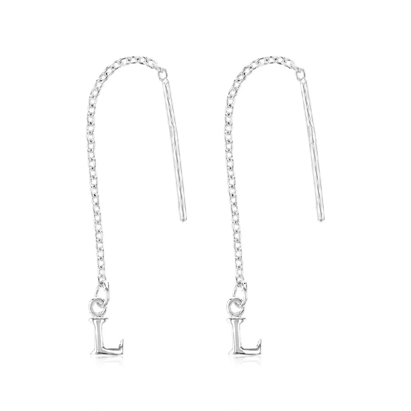 Earrings & Earrings for bridesmaids gifts-Sterling Silver Initial L Threader Drop Earrings