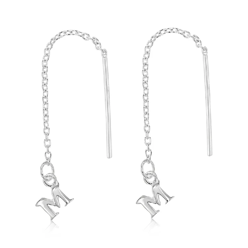 Earrings & Earrings for workout wear-Sterling Silver Initial M Threader Drop Earrings