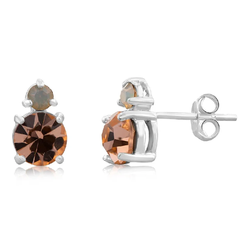 Earrings & Earrings with gemstone drops-Sterling Silver Light Peach Stone And White Opal Glass Studs Earrings