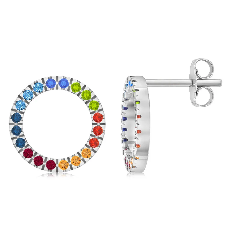 Earrings & Earrings for platinum finish-Sterling Silver Multicolour Crystals Circle Of Life Stud Earrings