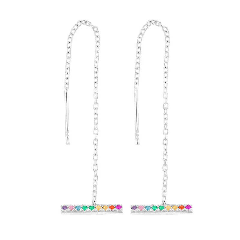 Earrings & Earrings for special occasions-Sterling Silver Multicolour Zirconia Threader Earrings