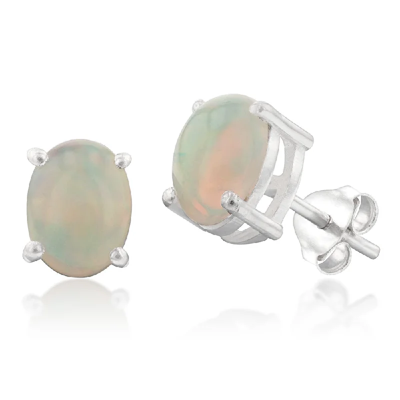 Earrings & Earrings for birthday surprises-Sterling Silver Natural Solid Opal Oval Studs