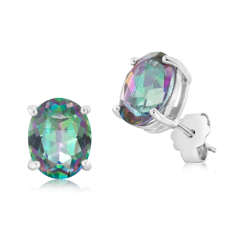 Earrings & Earrings for platinum finish-Sterling Silver Oval Mystic Quartz Stud Earrings