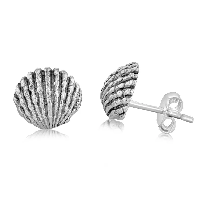 Earrings & Earrings with lightweight travel-Sterling Silver Oxidised Shell Stud Earrings