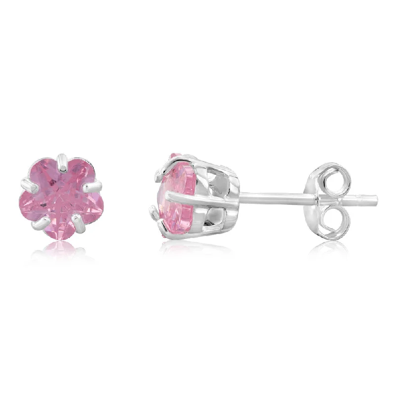 Earrings & Earrings with hoop designs-Sterling Silver Pink Cubic Zirconia Studs Earrings