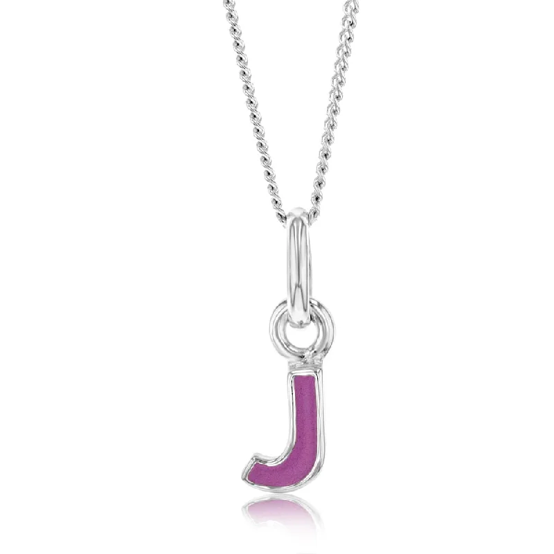 Sterling Silver Pink Enamel Initial "J" Pendant