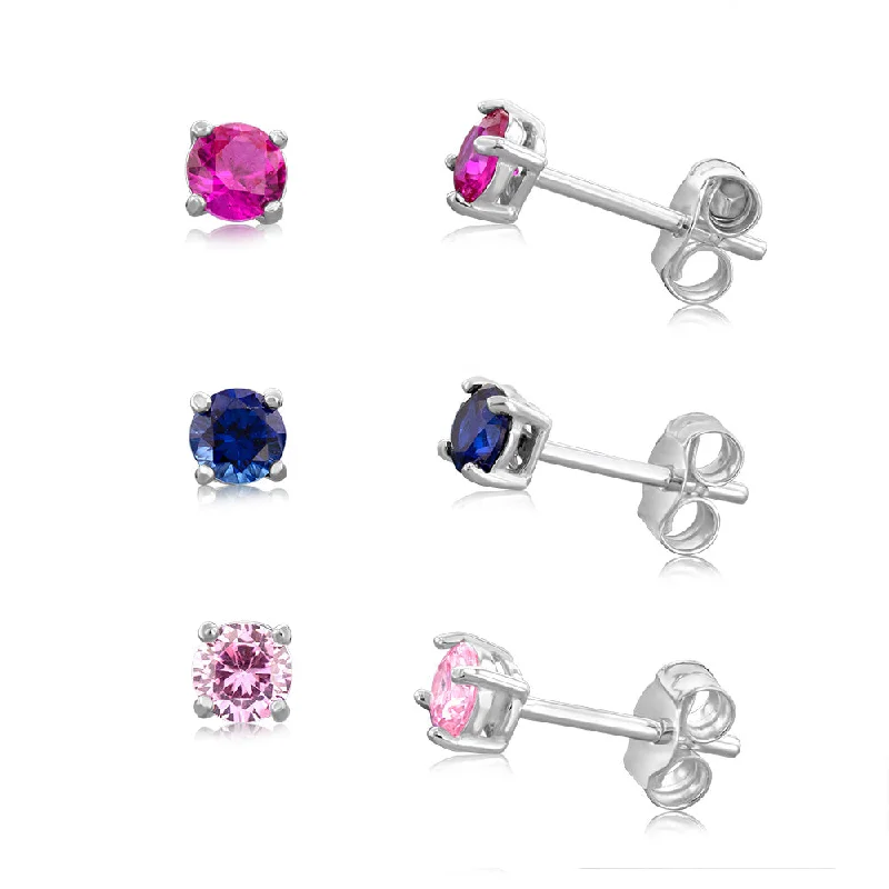 Earrings & Earrings for bold statements-Sterling Silver Pink Sapphire And Ruby 4mm Stone Stud Earrings