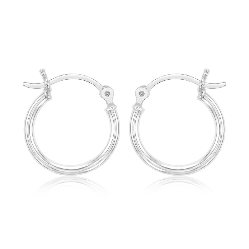 Earrings & Earrings with rose gold tone-Sterling Silver Plain Round 15mm Hoop Earrings