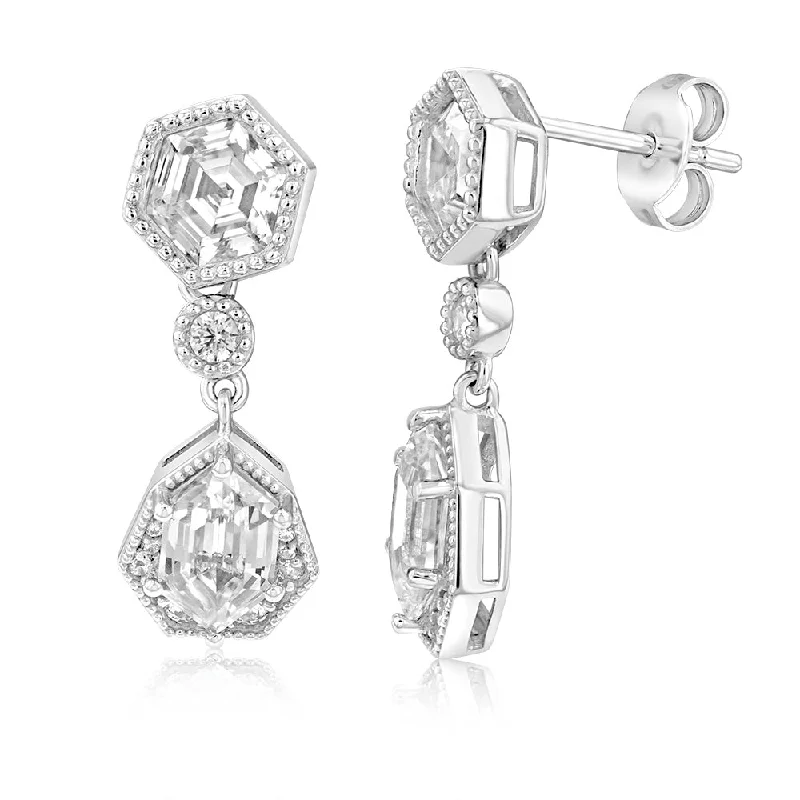 Earrings & Earrings with moon phases-Sterling Silver Rhodium Plated Cubic Zirconia Drop Earrings