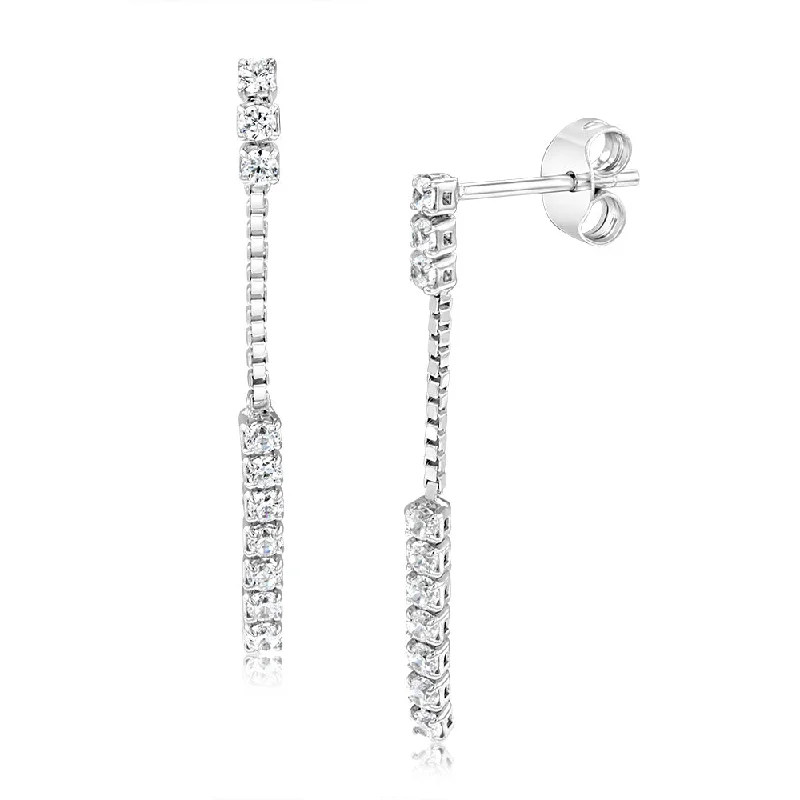 Earrings & Earrings with feather accents-Sterling Silver Rhodium Plated Cubic Zirconia Drop Earrings