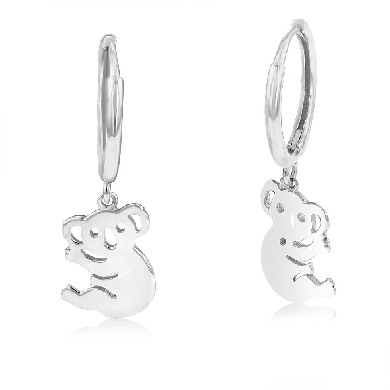 Earrings & Earrings for opal shimmer-Sterling Silver Rhodium Plated Koala Hoop Earrings