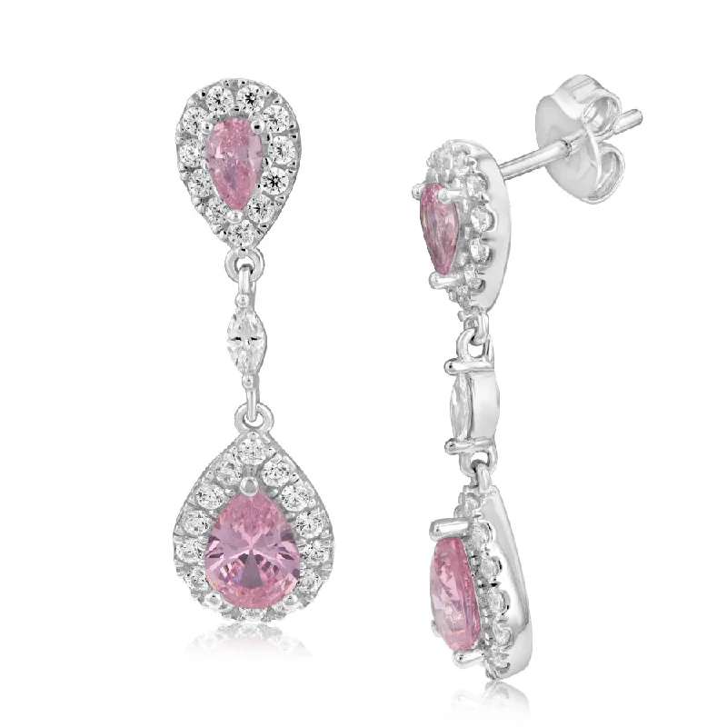 Earrings & Earrings with gothic vibes-Sterling Silver Rhodium Plated Pink And White Cubic Zirconia Pear Drop Earrings