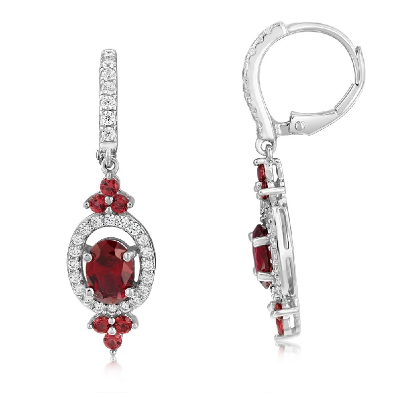 Earrings & Earrings with heart shapes-Sterling Silver Rhodium Plated Red Stone White Cubic Zirconia Drop Earrings