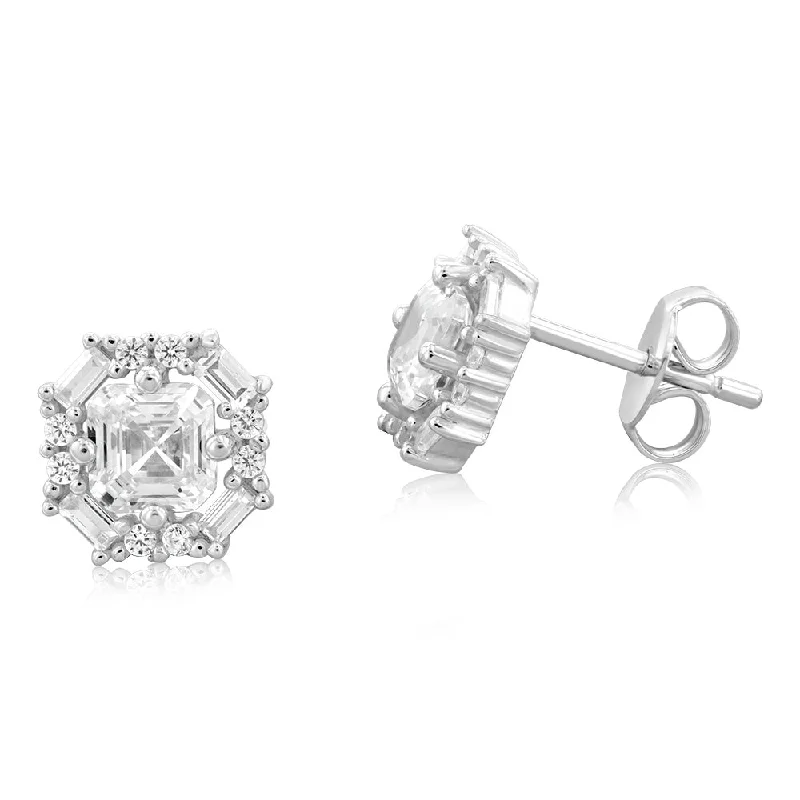 Earrings & Earrings for matte finish-Sterling Silver Rhodium Plated White Cubic Zirconia Studs Earrings