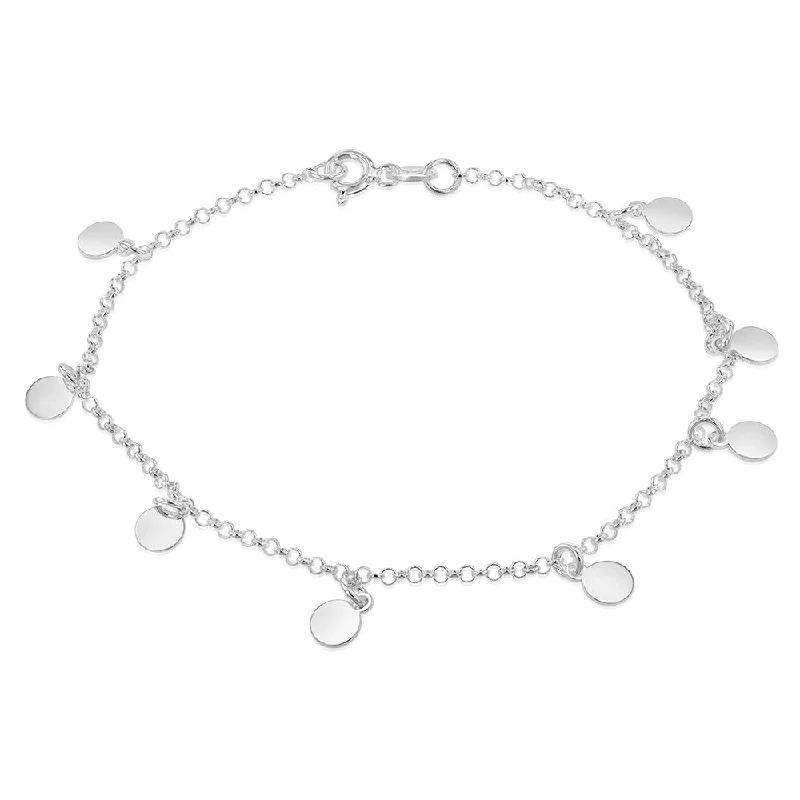 Sterling Silver Round Disc On 19cm Bracelet