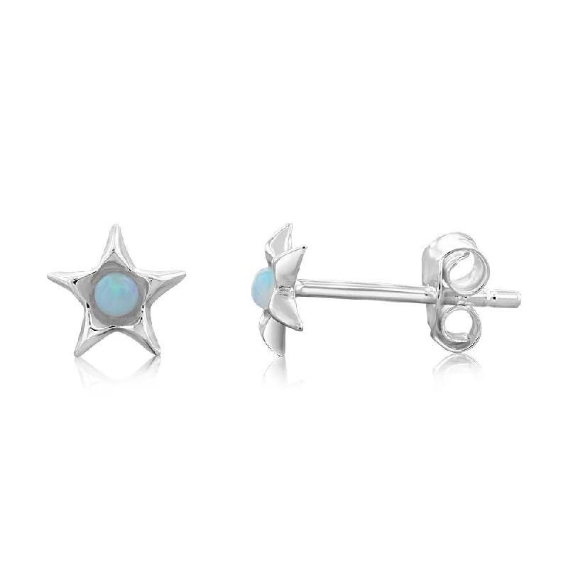 Earrings & Earrings with silver finish-Sterling Silver Star Blue Opal Glass Studs Earrings