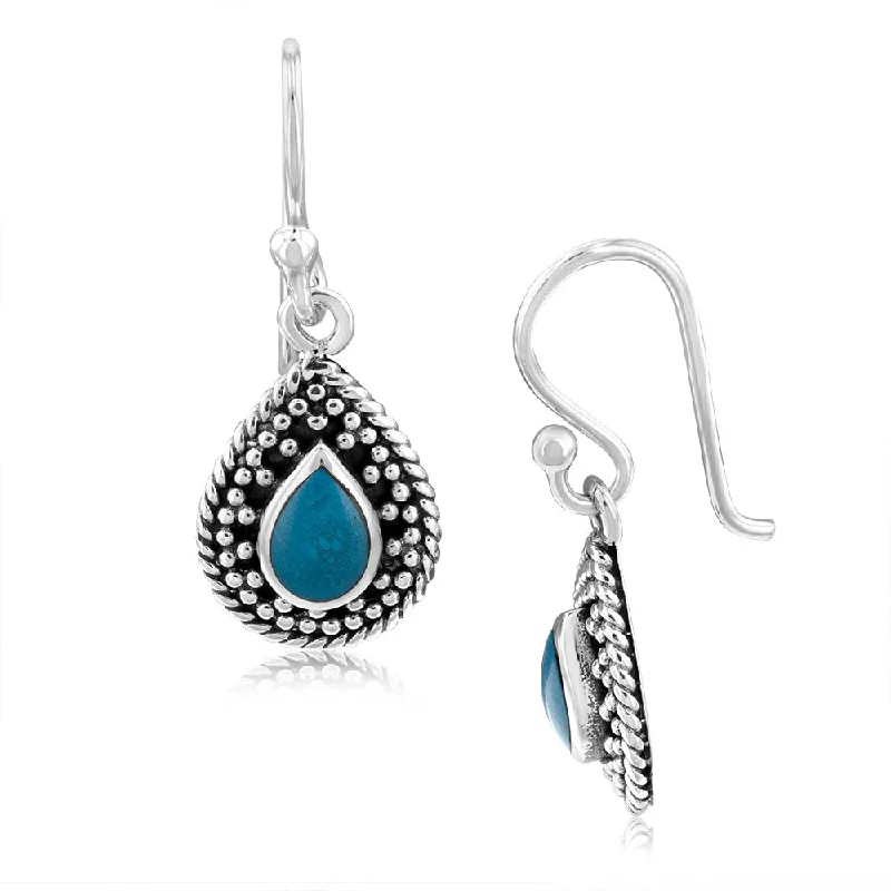 Earrings & Earrings for office wear-Sterling Silver Turquoise Stone Pear Shape Drop Earrings