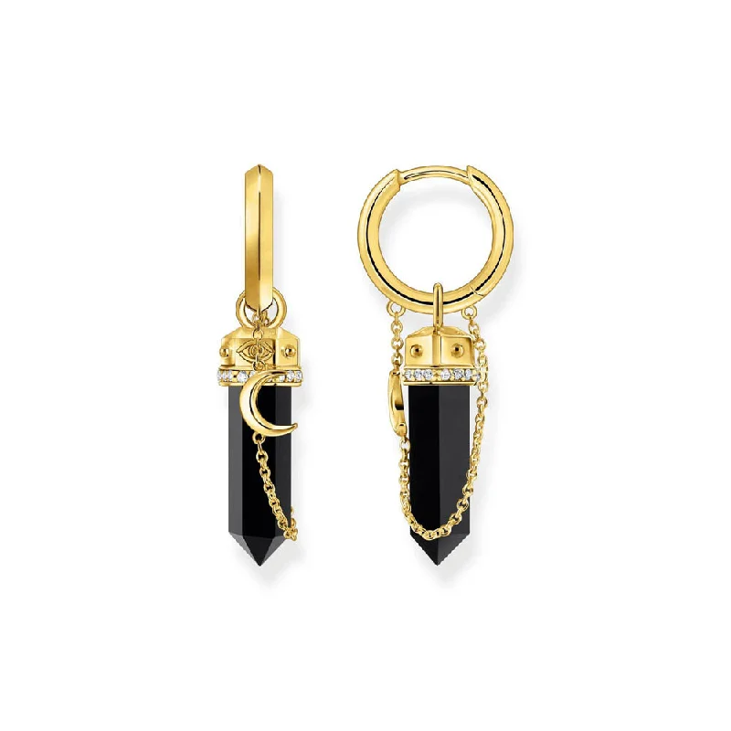 Earrings & Earrings with retro flair-Thomas Sabo Gold Plated Sterling Silver Cosmic Black Onyx Hoop Earrings