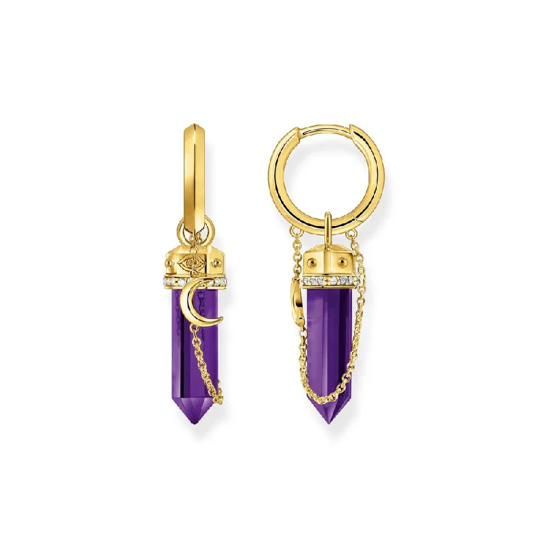 Earrings & Earrings for tribal styles-Thomas Sabo Gold Plated Sterling Silver Cosmic Synthetic Amethyst Hoop Earrings