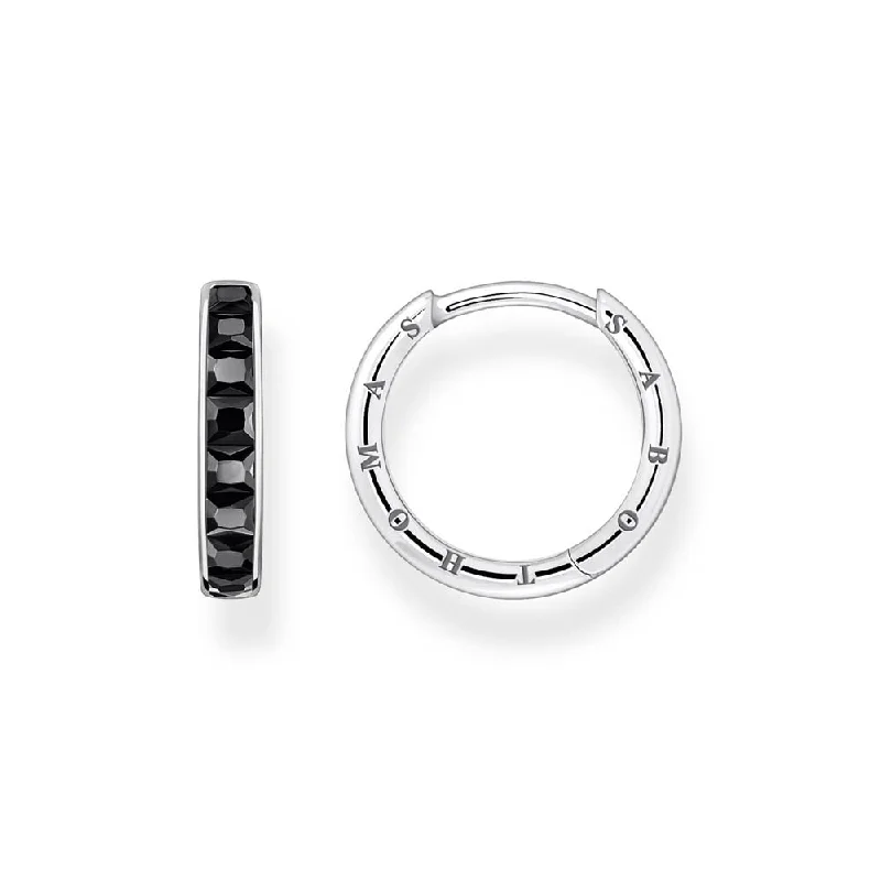 Earrings & Earrings for nature lovers-Thomas Sabo Sterling Silver Heritage Black Cubic Zirconia Hoop Earrings