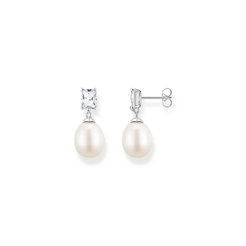 Earrings & Earrings with mismatched pairs-Thomas Sabo Sterling Silver Heritage Fresh Water Pearl And CZ Drop Earrings