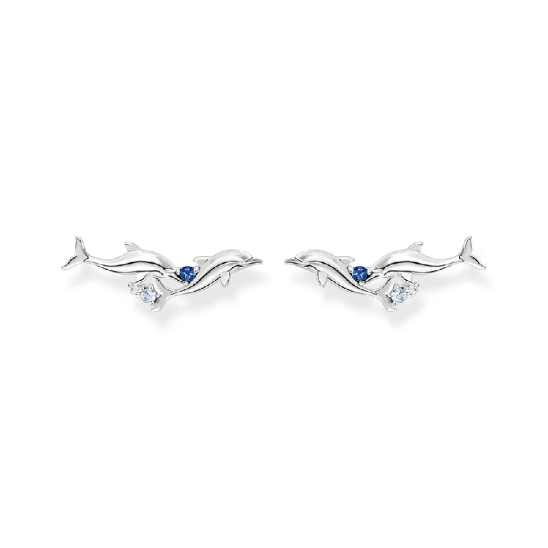 Earrings & Earrings for luxury brands-Thomas Sabo Sterling Silver Ocean Dolphin Blue Cubic Zirconia Earrings