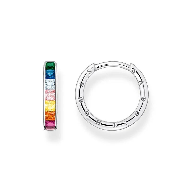 Earrings & Earrings for minimalist looks-Thomas Sabo Sterling Silver Rainbow Heritage Baguette CZ Hoop Earrings