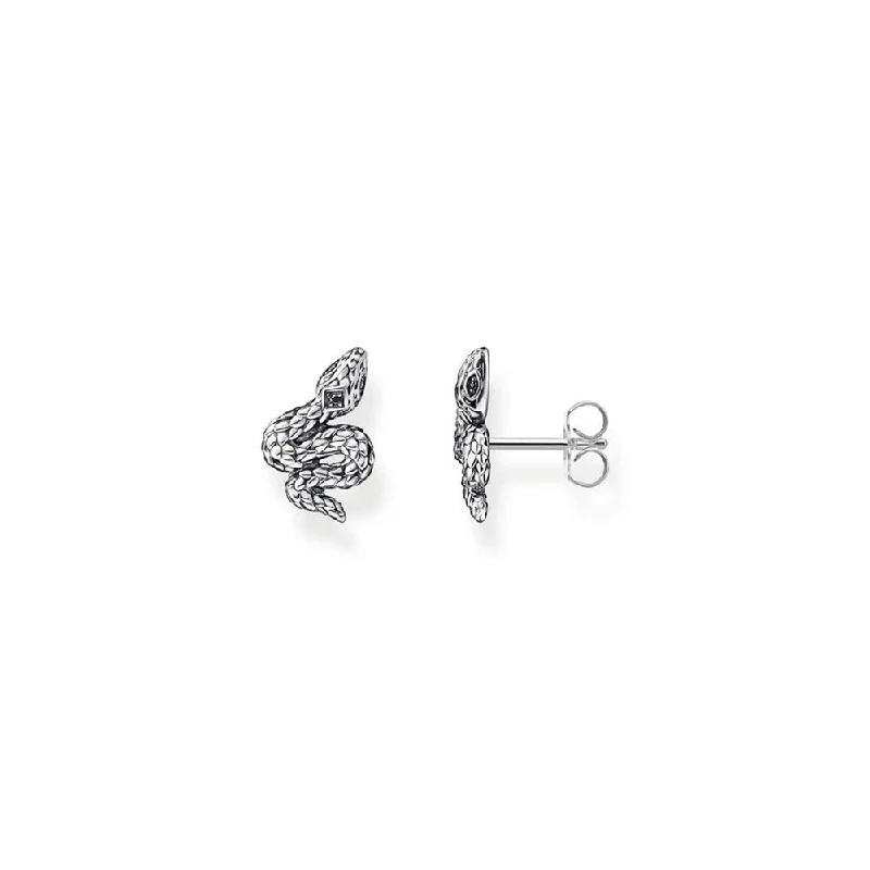 Earrings & Earrings for punk fashion-Thomas Sabo Sterling Silver Rebel Coiled Snake Black CZ Studs Earrings