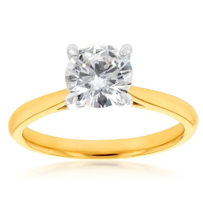 18ct Yellow Gold Solitaire Ring with 1 Carat GI SI Certified Diamond