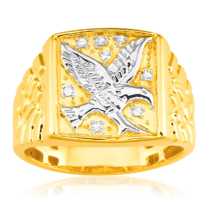 8 Diamonds Eagle Mens Ring in 9ct Yellow Gold