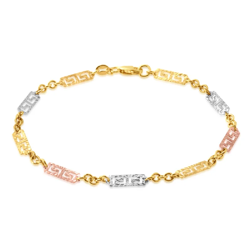 9ct Multi Tone Greek 19cm Ladies Bracelet