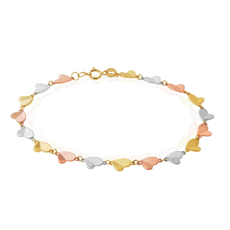 9ct Multi Tone Heart Link 19cm Bracelet