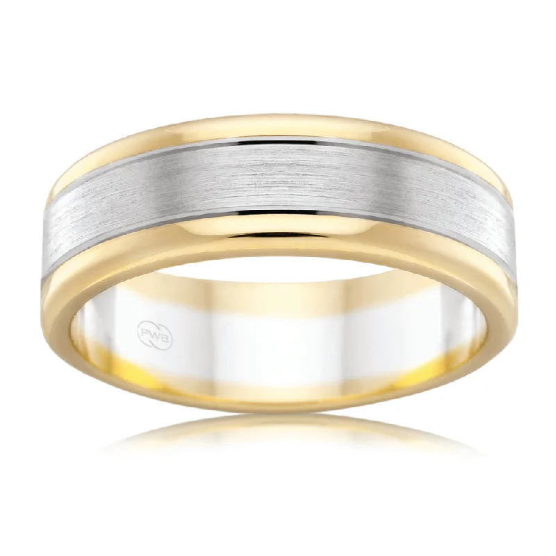 9ct Two Tone Gold 8mm Ring. All Sizes