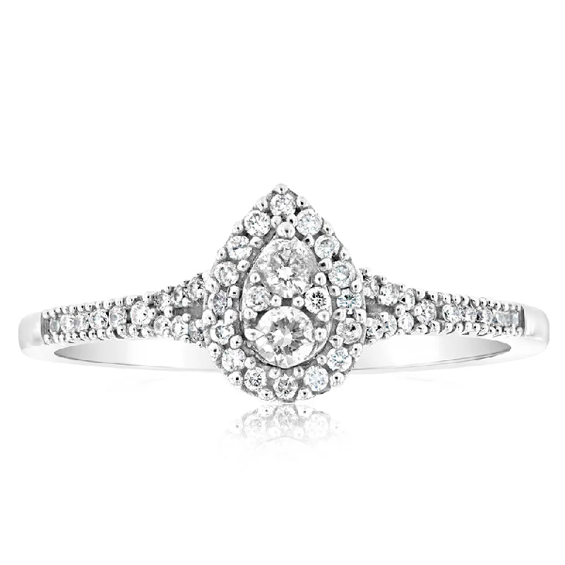 9ct White Gold 1/4 Carat Pear Shape Cluster Ring