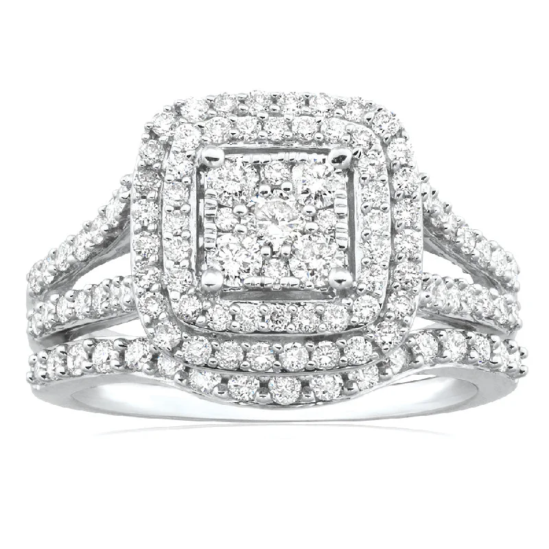 9ct White Gold 2 Ring Bridal Set With 1.2 Carats Of Diamonds