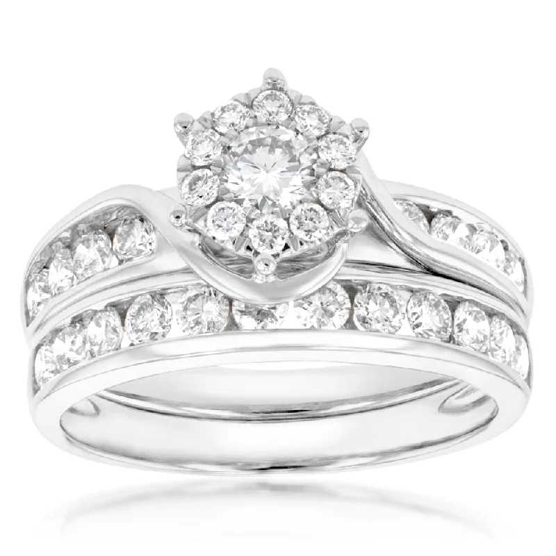 9ct White Gold 2 Ring Bridal Set With 1 Carat Of Brilliant Cut Diamonds