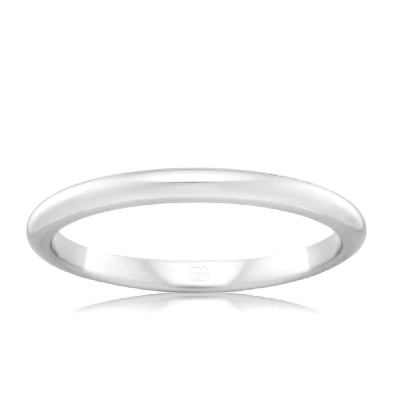 9ct White Gold 2mm High Dome Ring