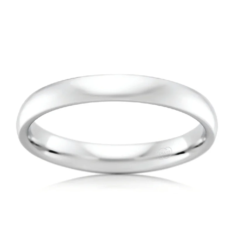 9ct White Gold 3mm Comfort Fit Ring. Size K