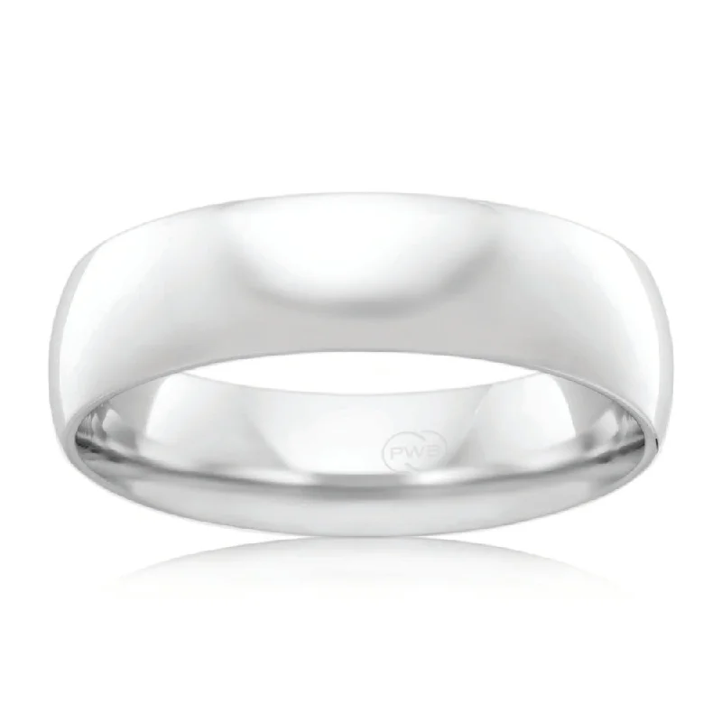 9ct White Gold 6mm Comfort Ring Size V