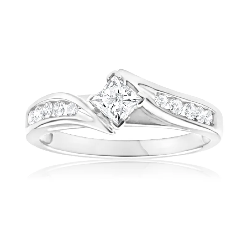 9ct White Gold Ring With 1/2 Carat Of Diamonds