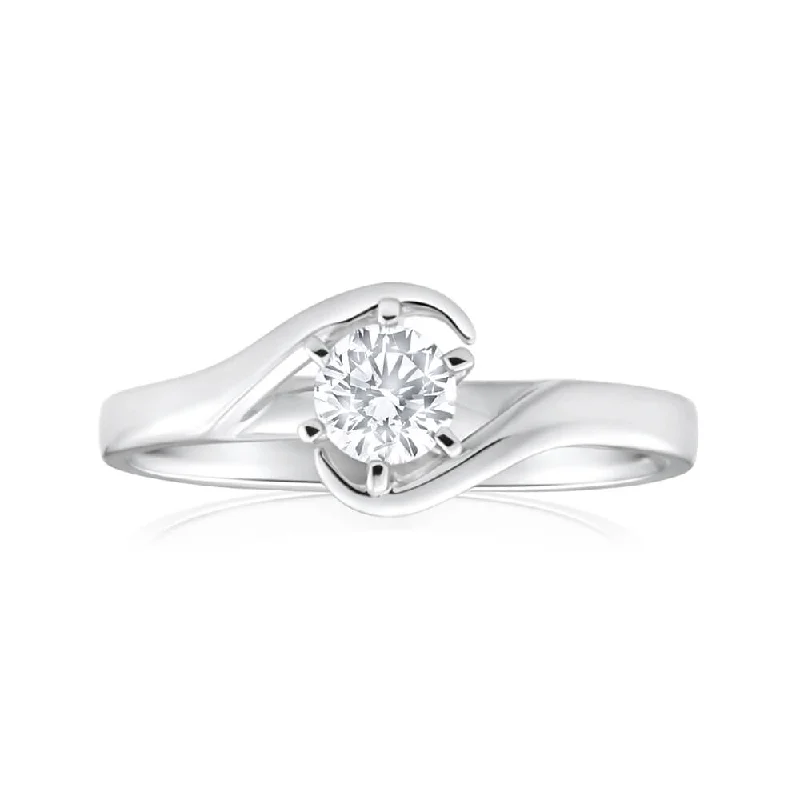 9ct White Gold Solitaire Ring With 3/8 Carat 6 Claw Set Diamond