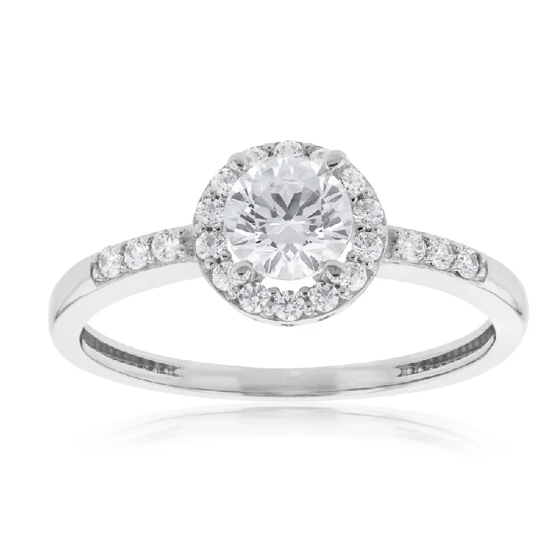 9ct White Gold Zirconia Halo Ring