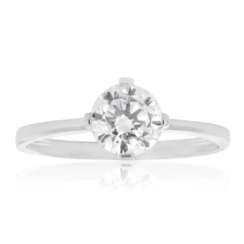 9ct White Gold Zirconia Rounded Ring