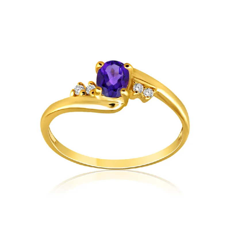 9ct Yellow Gold Amethyst + Cubic Zirconia Swirl Ring