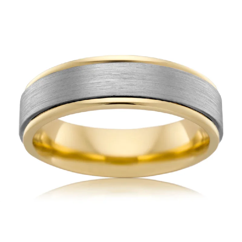 9ct Yellow Gold and Titanium 6.5mm Matt Finish Ring. All Sizes