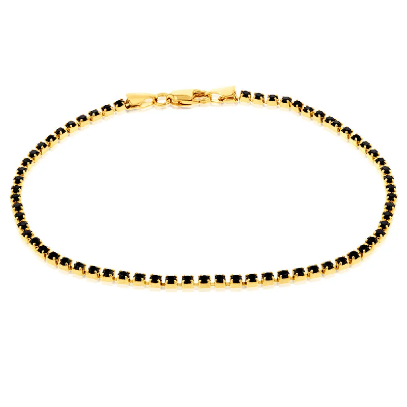 9ct Yellow Gold Brbtn Round Black Cubic Zirconia 19cm Bracelet