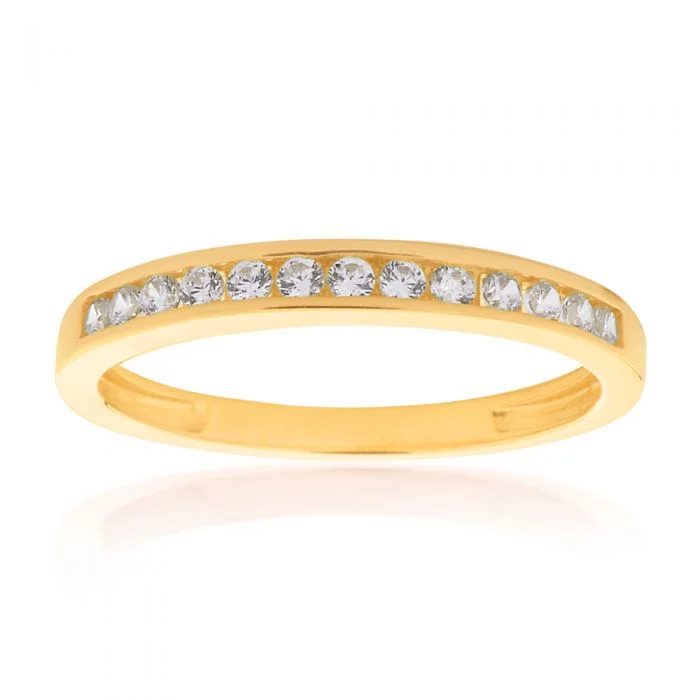 9ct Yellow Gold Brilliant Cut Zirconia Channel Set Ring