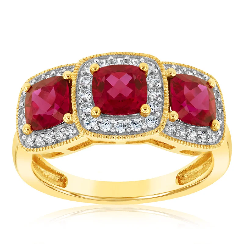 9ct Yellow Gold Cubic Zirconia And Created Ruby Ring