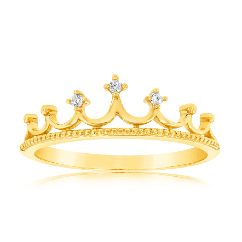 9ct Yellow Gold Cubic Zirconia Crown Ring